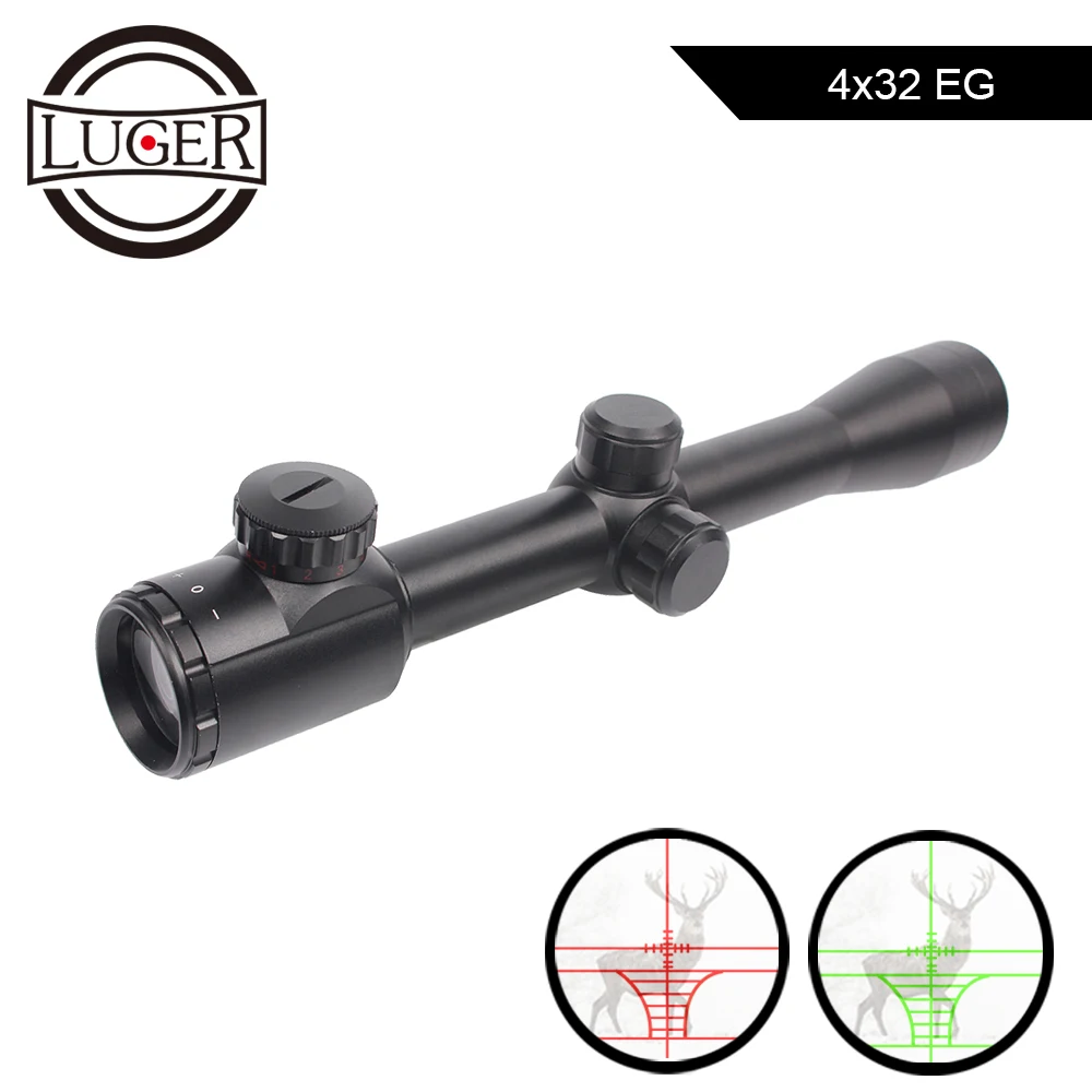 Тактический прицел LUGER 4x32 EG зеленый и красный оптический с одной трубкой 11/20 мм