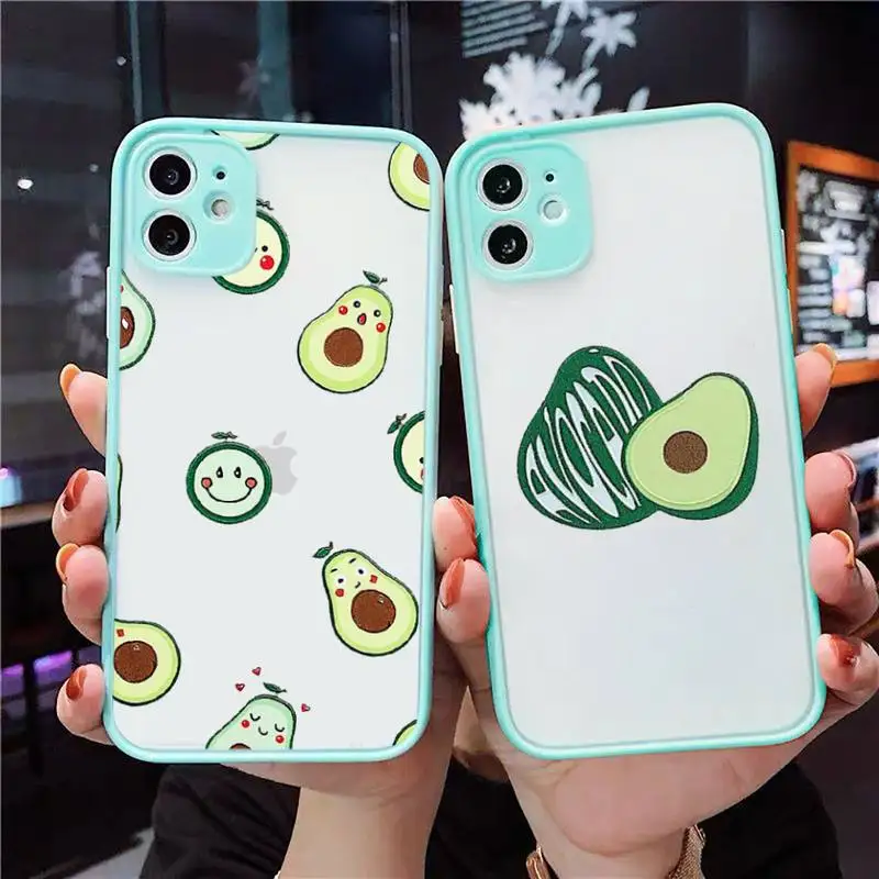 

cute cartoon Avocado Phone Case For iPhone 13 12 11 Mini Pro XR XS Max 7 8 Plus X Matte transparent blue Back Cover