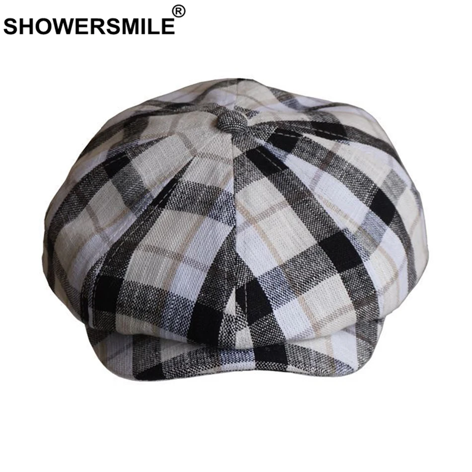 Кепка SHOWERSMILE Мужская льняная Классическая восьмиугольная кепка в клетку с шляпа