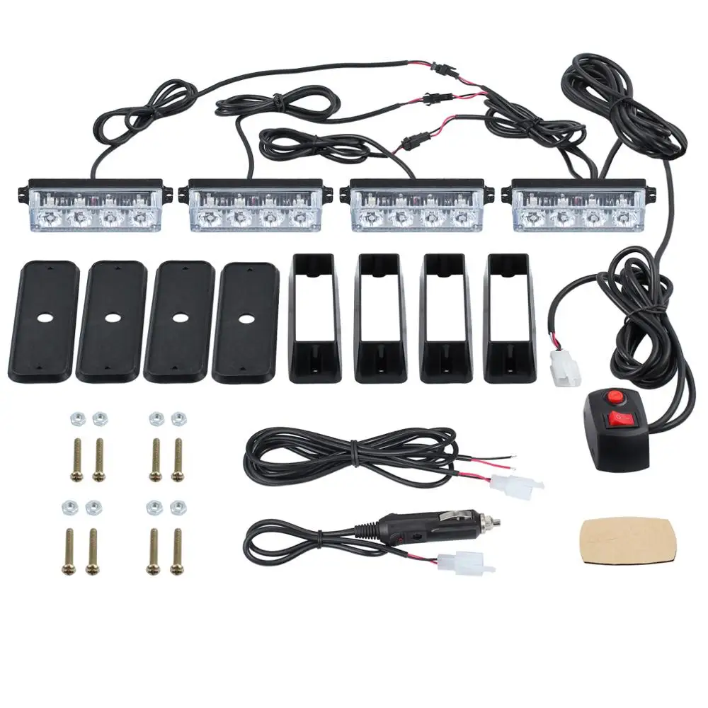 

Justech 4Pcs 4 LED Flashing Light 12V Recovery Strobe Flashing Grille Lights Amber 18 flashing Modes Lightbar Truck Beacon Lamp