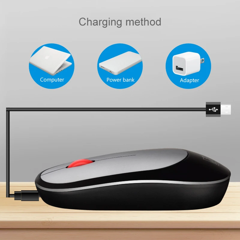 Беспроводная Бесшумная мини мышь 2 4G 1600 точек/дюйм перезаряжаемая оптическая