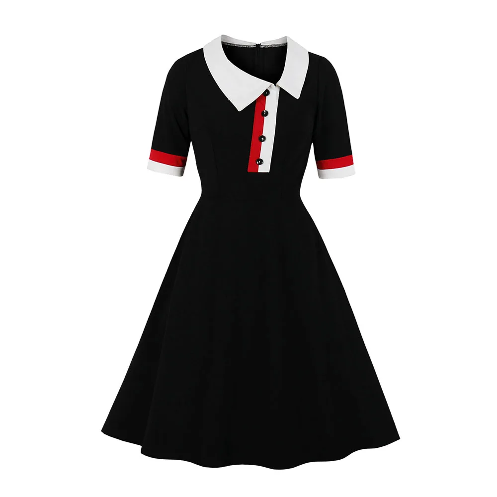 Sisjuly милое женское ТРАПЕЦИЕВИДНОЕ свободное платье короткий рукав темно синий