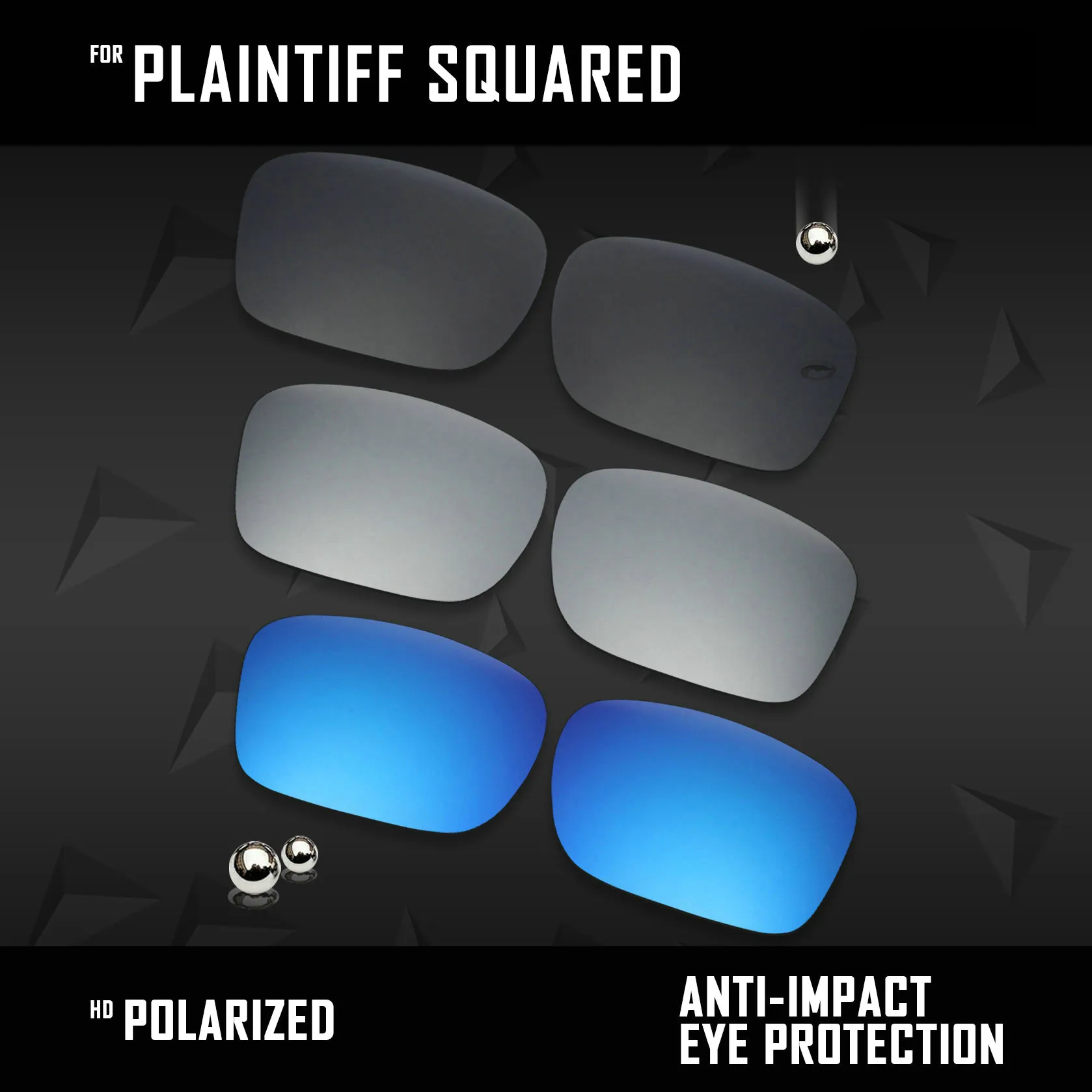 OOWLIT 3 Pairs Polarized Sunglasses Replacement Lenses for Oakley Plaintiff Squared OO4063-Black & Silver & Ice Blue