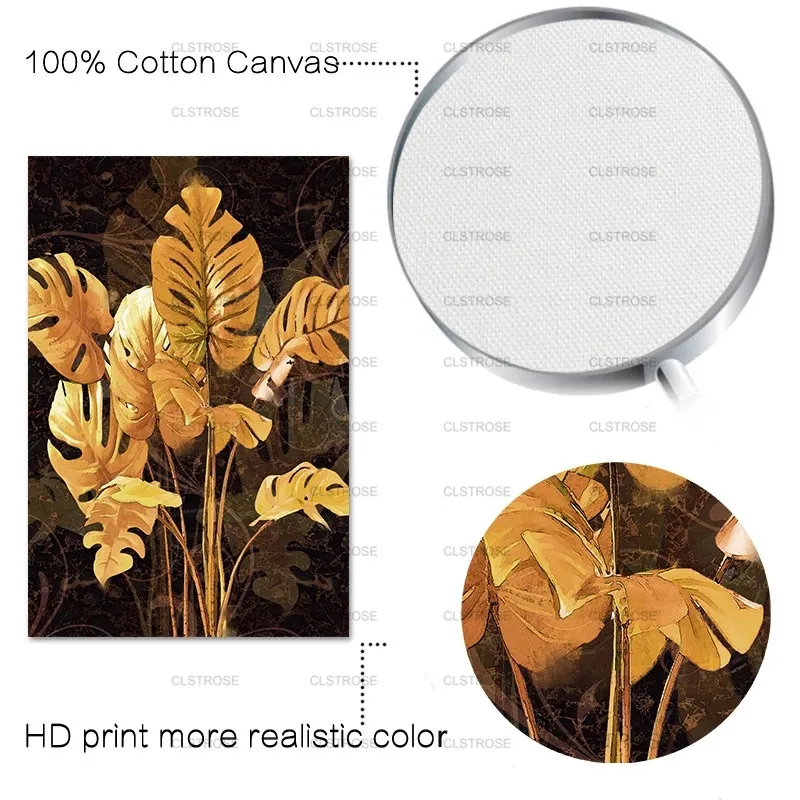 

Abstract Golden Leaf Decoration Painting Poster Wall Artist Home Decoration Canvas Painting for Living Room Bedroom Frameless