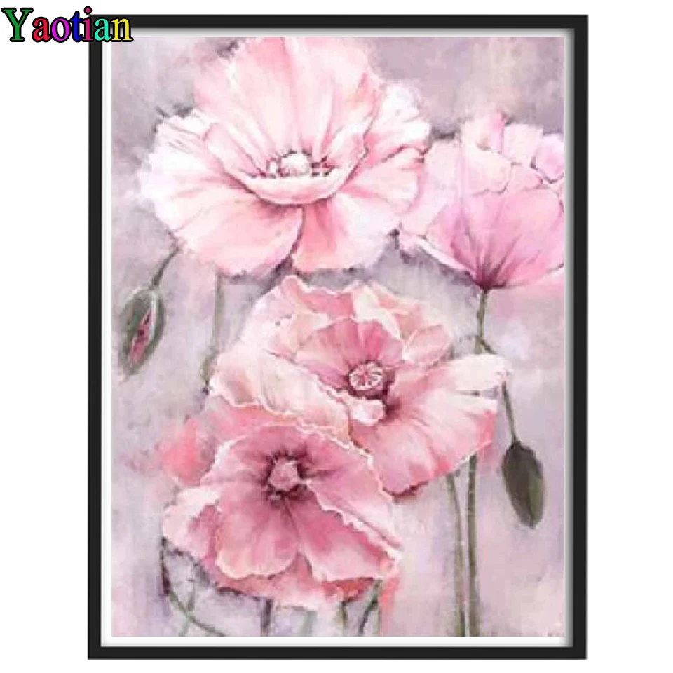 

Full Drill Square Diamond Painting Pink Poppies Flower Picture Of Rhinestone Diamond Embroidery Cross Stitch Home Decor