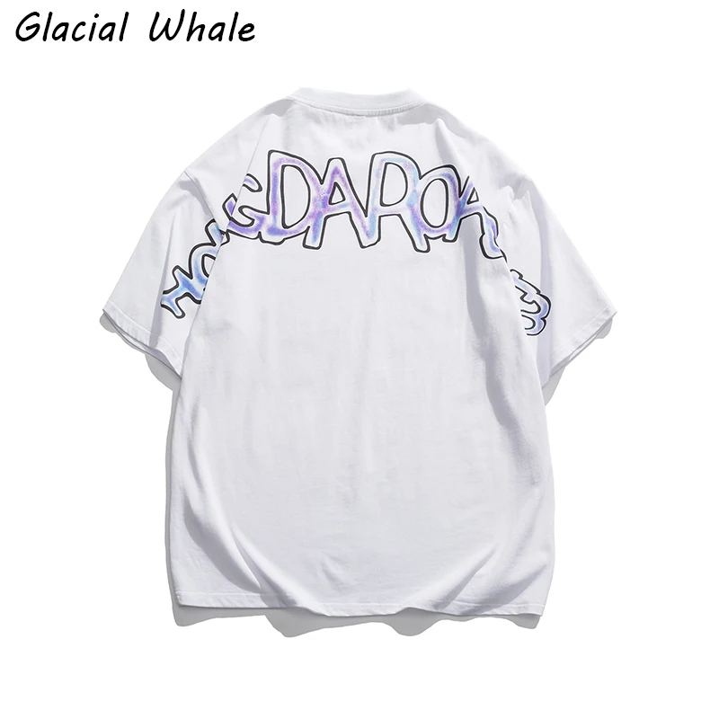 

GlacialWhale Мужская футболка 2021 Топы Графические футболки в стиле «хип-хоп» Японская уличная одежда Harajuku Повседневная Свободная белая футболка ...