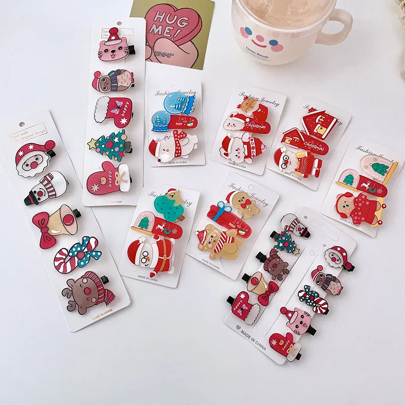 

3/5/10Pcs/Set Christmas Children Hair Accessories Kid Girl Cute Cartoon Santa Claus Hair Clip Hairpins Hairgrip Barrettes