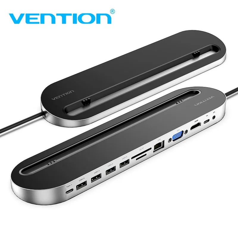 

Vention USB-C Hub 12 in 1 Docking Station Type C to 4K HDMI VGA USB 3.0/2.0 1000M Ethernet RJ45 3.5mm Audio TF SD Card PD Charge