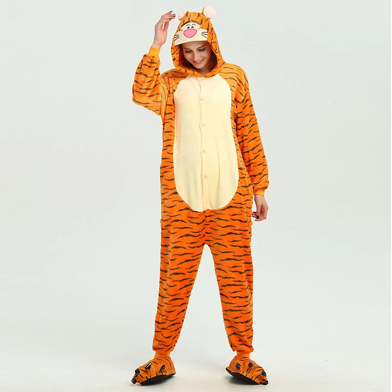 Комбинезон фланелевый с тигром для женщин пижама комбинезон животными милая