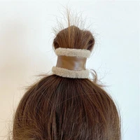 plush pu leather hair rope winter fashion hair tie hair accessories for women girl elastic hair band headdress warm scrunchies