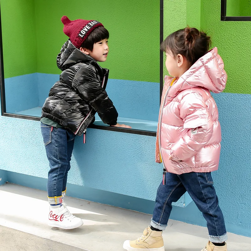 Однотонное Детское пальто для отдыха на белом утином пуху детей от 2 до 12 лет