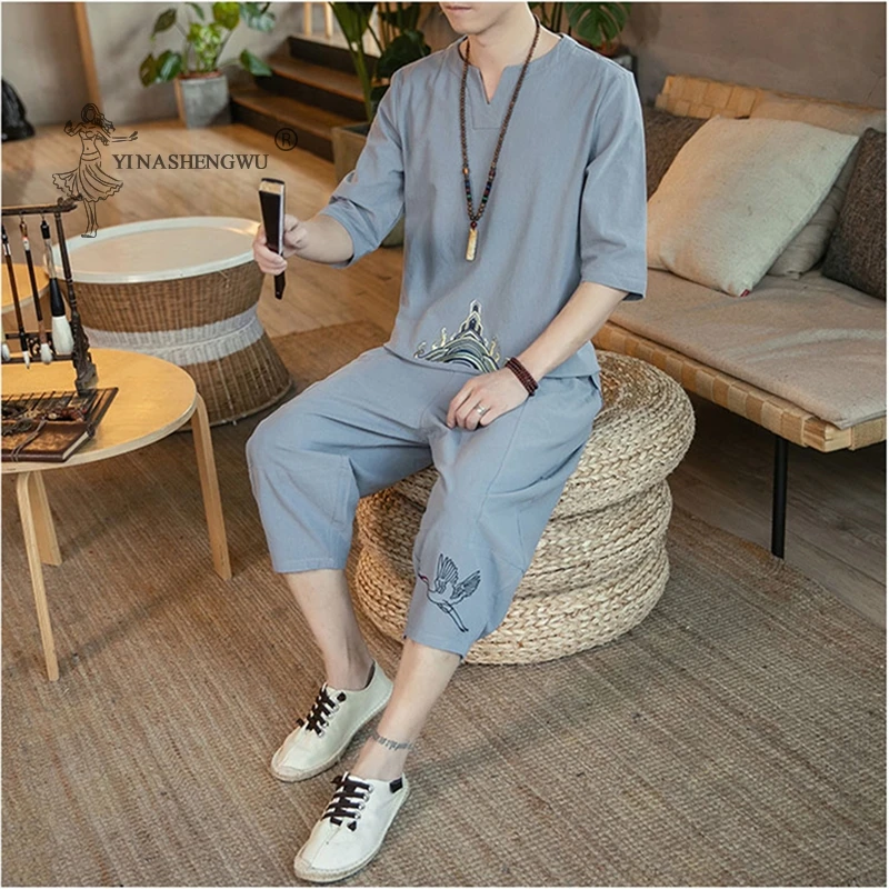 Японские кимоно больших размеров Мужская одежда брюки с коротким рукавом