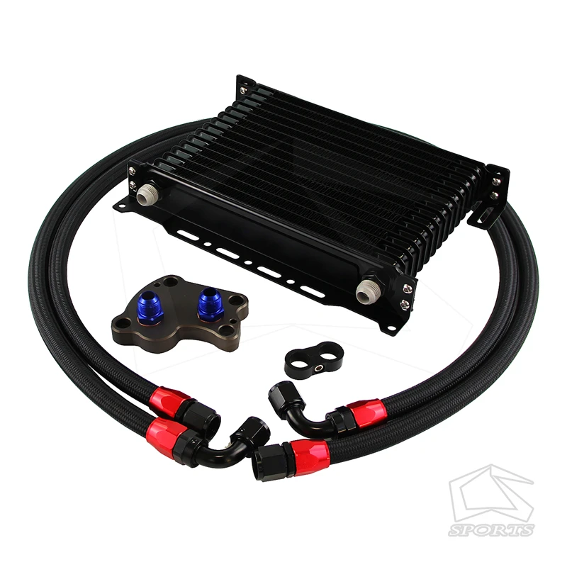 

15 рядов AN10 Масляный радиатор с кронштейном + комплект адаптера фильтра подходит для BMW Mini Cooper S R50 R52 R53 1,6l двигатель 02-06 черный/синий