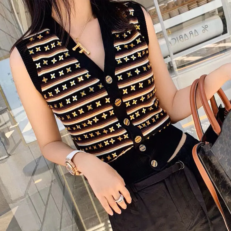 

2021 Autumn Winter Women's Knitwear sexy V-Neck Minimalist Tops Cardigan Knitted Casual Sweaters Striped