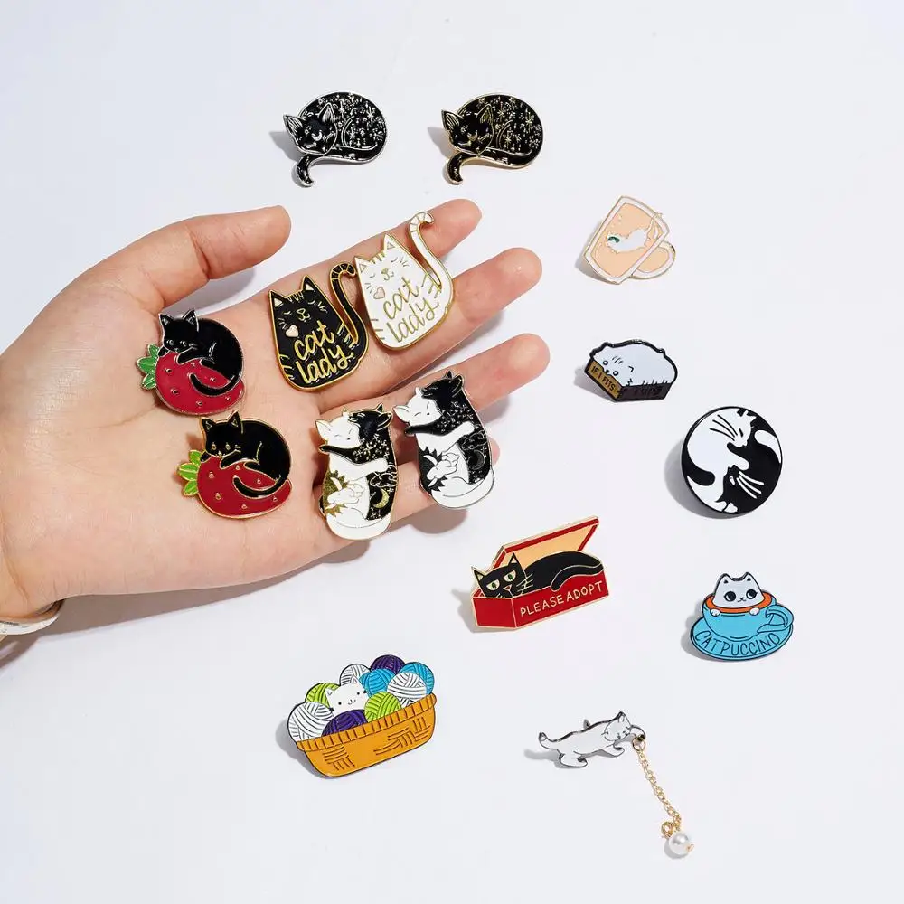 Rinhoo черно белая брошь в виде кота Клубничная чашка коробка маленький котенок