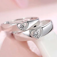 2pcsset adjustable heart shaped 30 silver plated classic crystal lovers ring men women couple jewelry free drop shipping