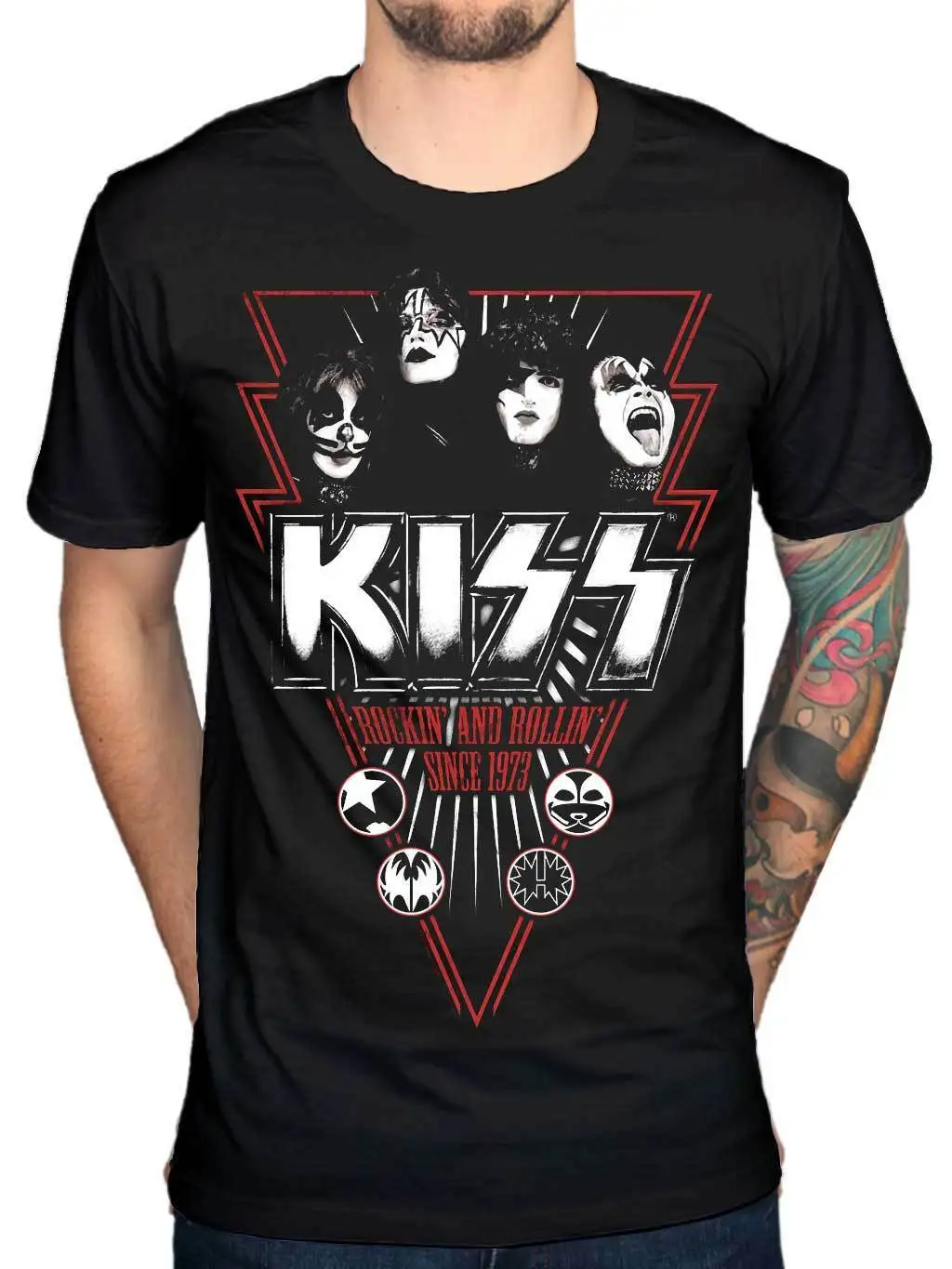 Официальный Kiss Rockin &amp Rollin с 1973 года футболка KIss армейский рок туристический