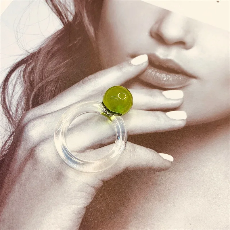 

PUNKI Transparent Texture Crystal Ball Ring Female Ins Wind Resin Cold Wind Cute Girl Ring Index Finger Ring More Colors