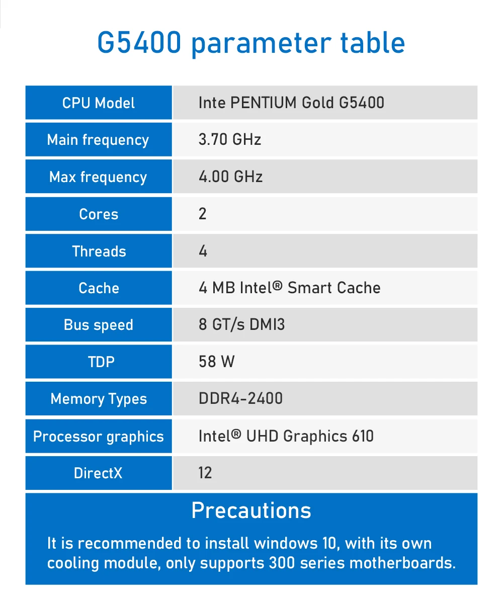 Intel Pentium Gold G5400 настольный процессор 2 ядра 3,7 ГГц LGA1151 300 серия 54 Вт/58 Вт BX80684G5400