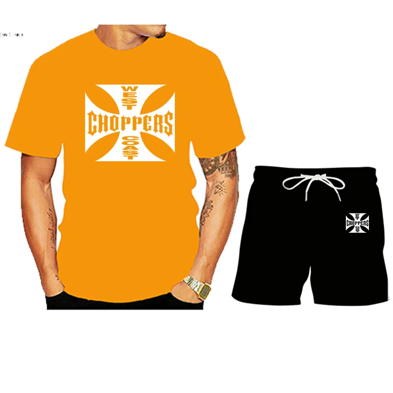 

2021 new summer Choppers men's suit fitness suit sports suit short-sleeved T-shirt + shorts tee 2-piece suit,Tshirt set hot sale
