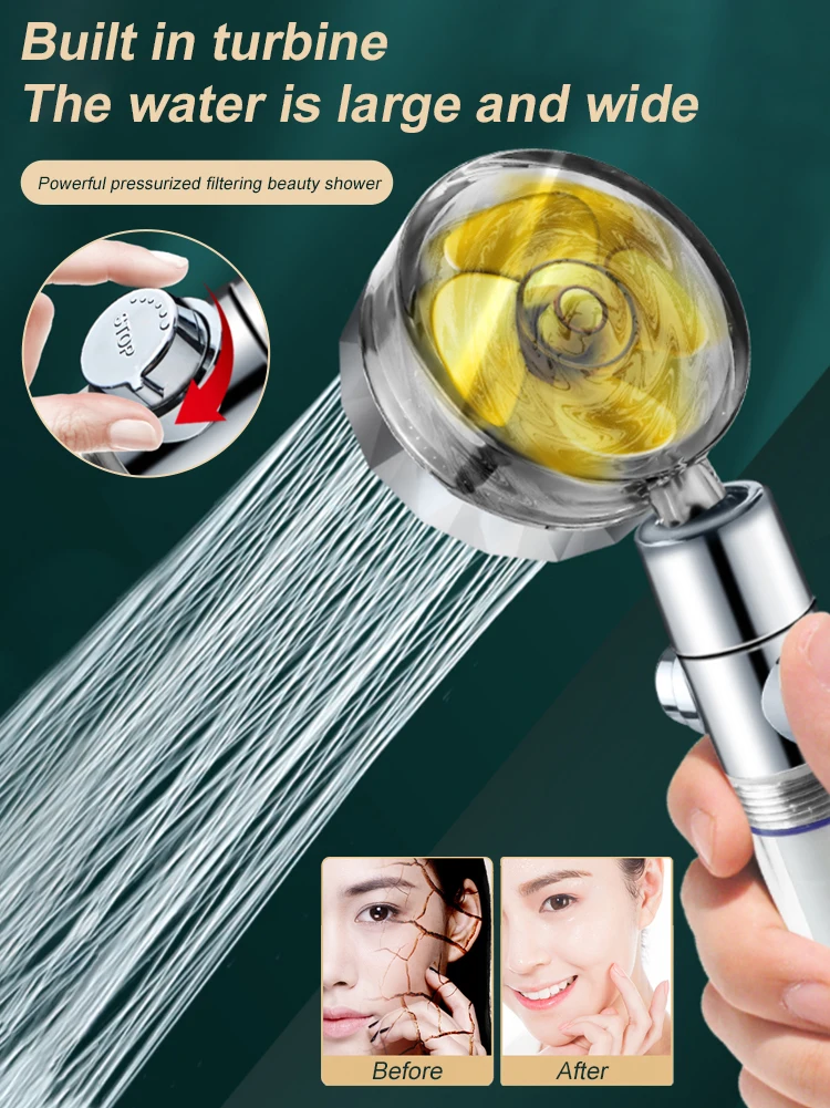

360 Rotated High Pressure Shower Head 360 Rotated Water Saving Hand Spray with Small Fan + Filter Element Universal Shower New