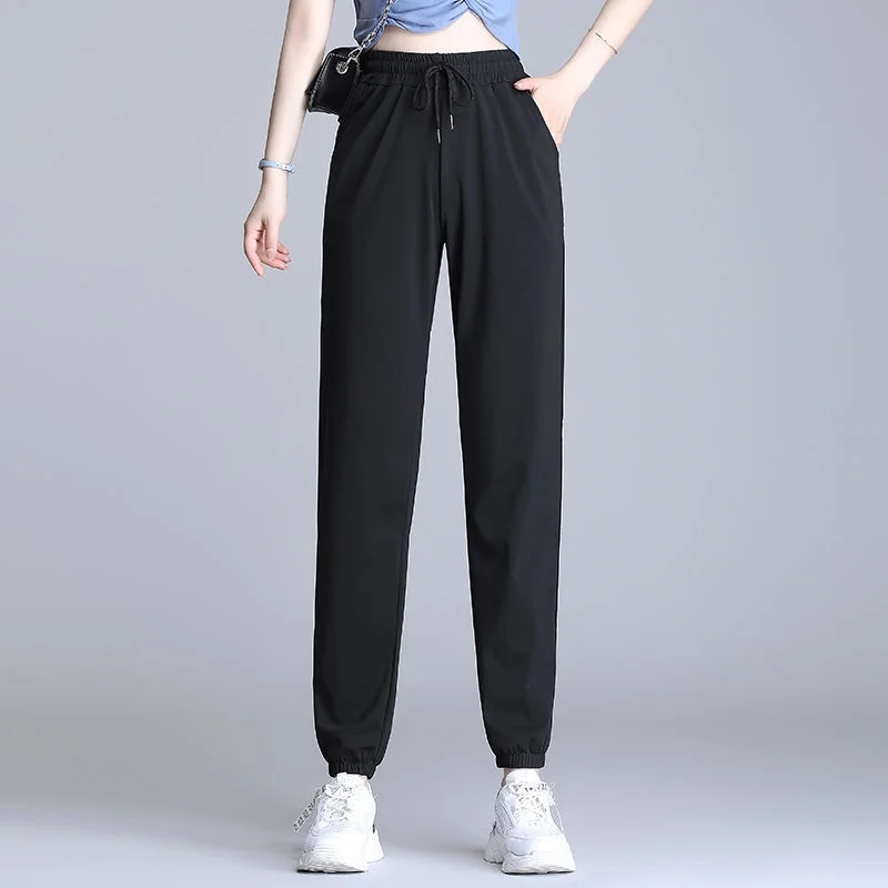 

Women Pants Spring Summer Casual Thin Ice Silk Joggers Sweatpants Pants Loose High Waist Bloomers Trousers Sportswear Plus Size