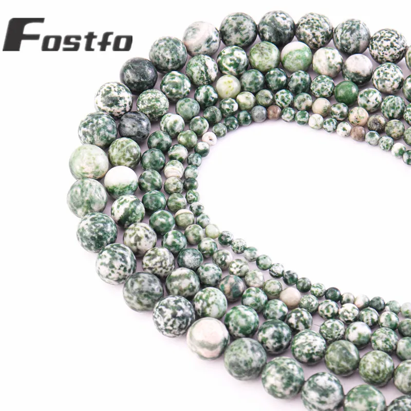 

Natural Green Dot Stone Beads Genuine Round Loose Spacer Strand Beads 15" 4 6 8 10 12mm Pick Size Diy Jewelry Making Bracelets