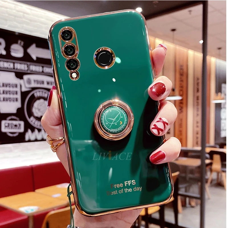 ring holder silicone phone case on for huawei y6 y7 y9 prime 2019 2018 nova 5t 3 3i nova5t luxury plating shinny soft back cover free global shipping