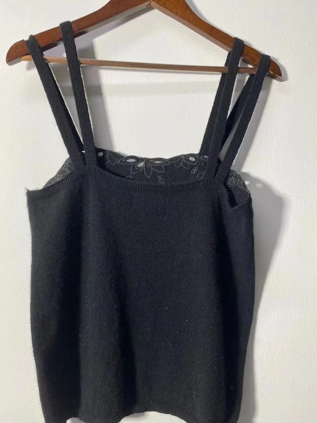 

French Early Autumn Wool Blended Hollow Out Women Sexy Slim Suspender Vest