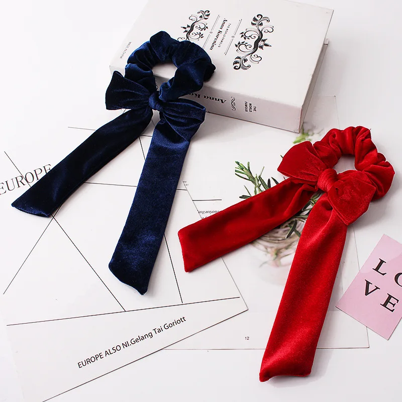 

13 Colors Velet 2 In 1 Hair Elastic Bands Women Hair Ribbons Decoration Scrunchie Best Sell Summer Necessity