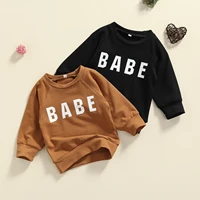 lioraitiin 0 3years toddler kids boy girl swearshirts casual letters printed pattern long sleeve round collar tops khaki black