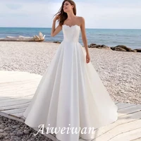 a line wedding dresses strapless floor length lace satin sleeveless country romantic with 2021