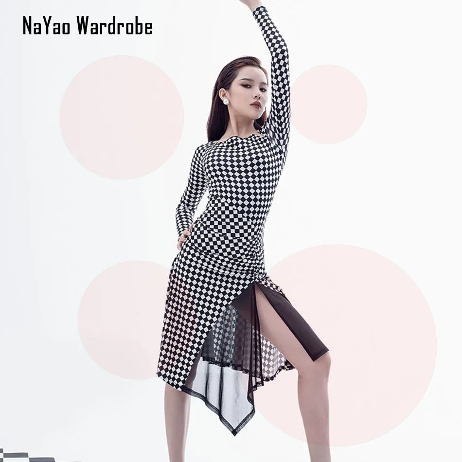 Женское лоскутное платье для латиноамериканских танцев Белое и черное бальных