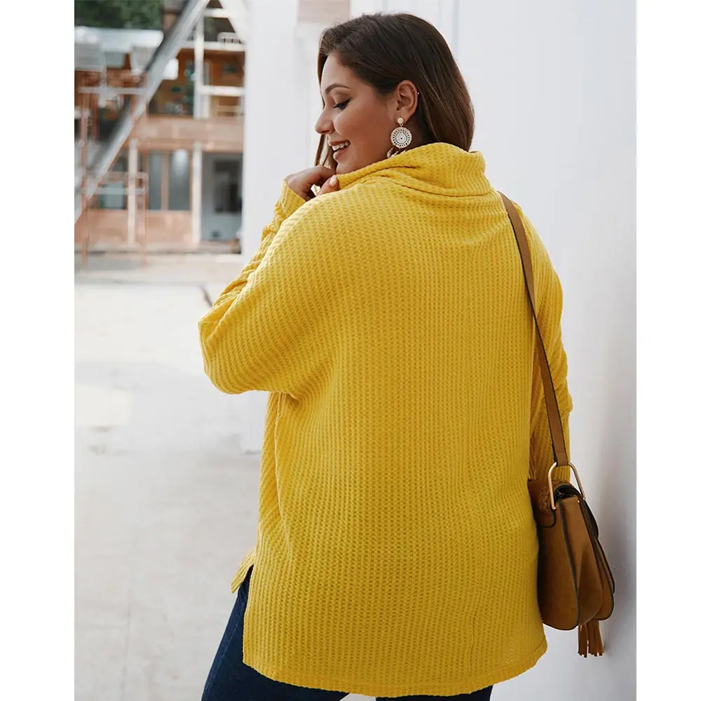 Женский свитер с высоким воротом Aswinfon вязаный пуловер большого размера длинным