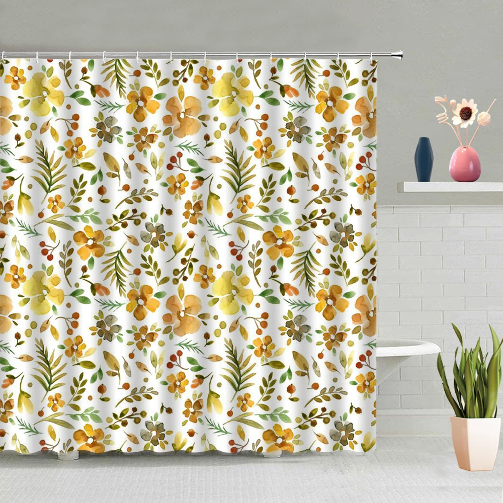 

Colorful Flower Shower Curtain Plant Flowers Scenery Girl Bathroom Screen Decor Waterproof Wall Hanging Curtains Accessories Set