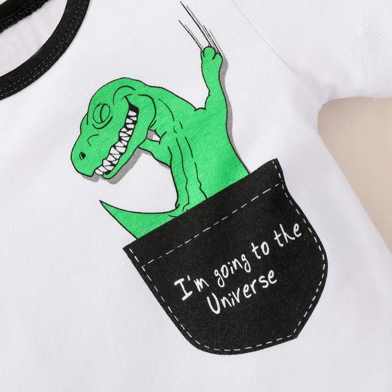 

3Pcs Toddler Baby Boys Clothes Set Cute Cartoon Print Short Sleeve Romper Bodysuit Trousers Hat Baby Clothing Outfits 0-18M