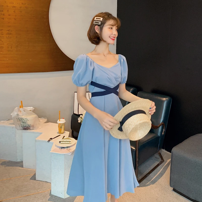 Приталенное платье миди летние французские корейские модные ретро платья с