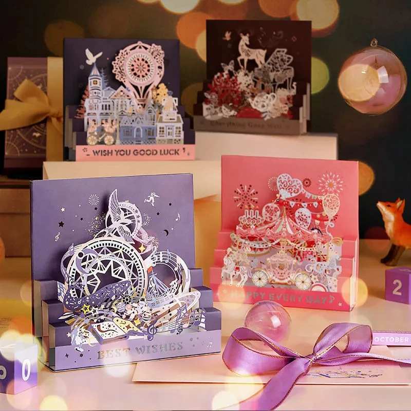 

3D Three-dimensional Greeting Card Card Envelope High-end Handmade Gift Birthday Wishes With Envelope For Friends And Family