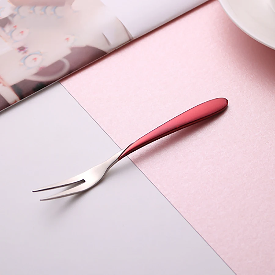 

Creative Fruit Fork Stainless Steel Cute Home Dessert Stainless Steel Flatware Dinner Forks Colorful Rainbow Metal Cutlery 50F26