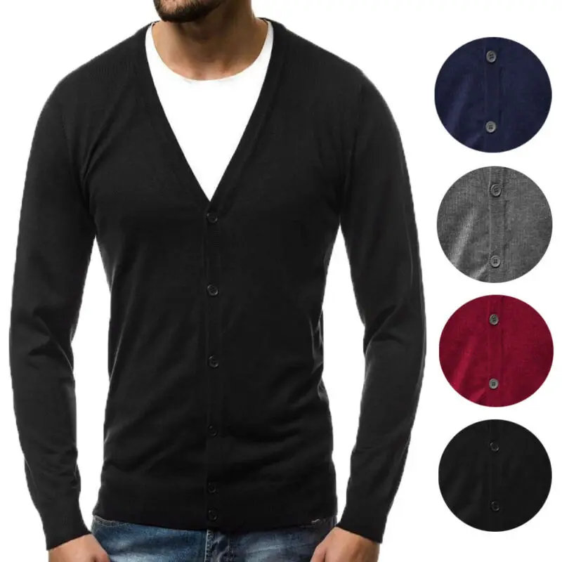 2019 мягкий мужской и кнопочный однотонный вязанный кардиган с v-образным вырезом