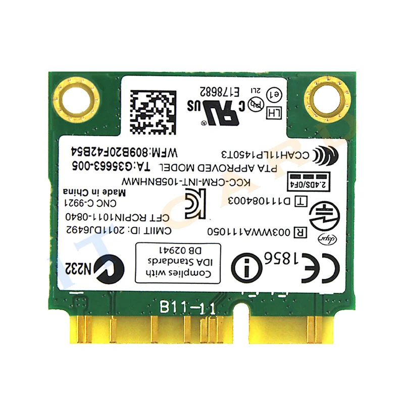 Карта Wi-Fi Intel Wireless-N 105 105BNHMW 2 4 ГГц 802.11b/G/N 150 Мбит/с Половина Mini PCI-E для ноутбука Lenovo FRU: