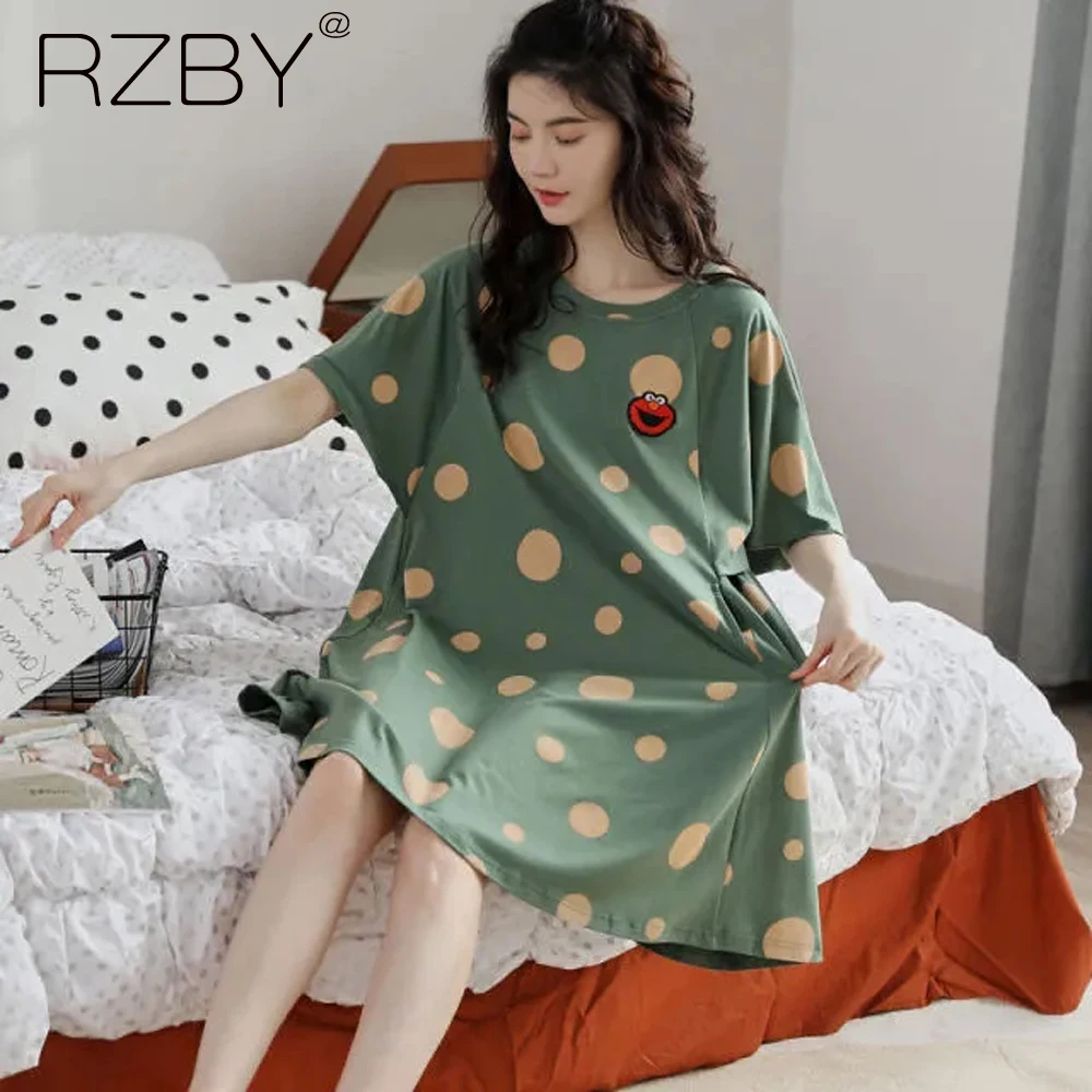 

leisure sleepdress cartoon letter style women nightwear cotton short-sleeved chic cute sleepwear lady nightdress loose nightgown