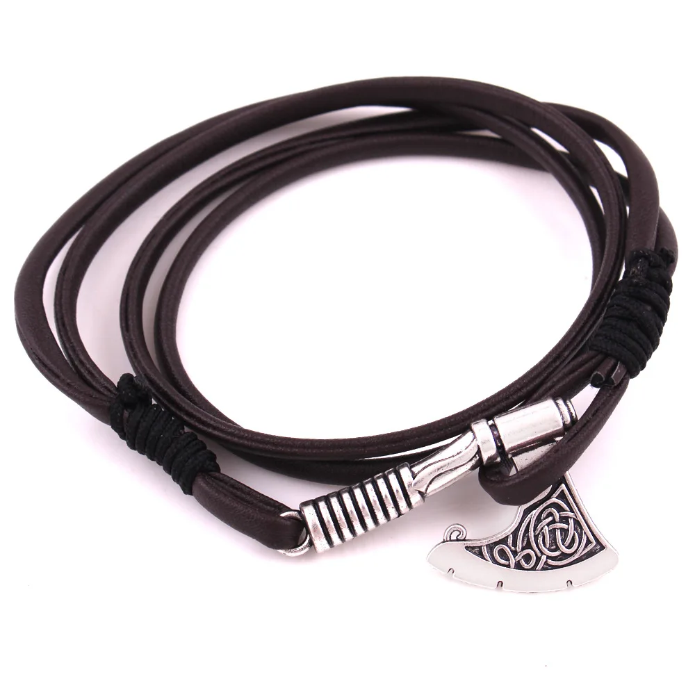 

Hatchet Bracelet for Men Vintage Viking Axe Leather Handmade Braided Multilayer Pirate Bracelet Bangles Domineering Jewelry