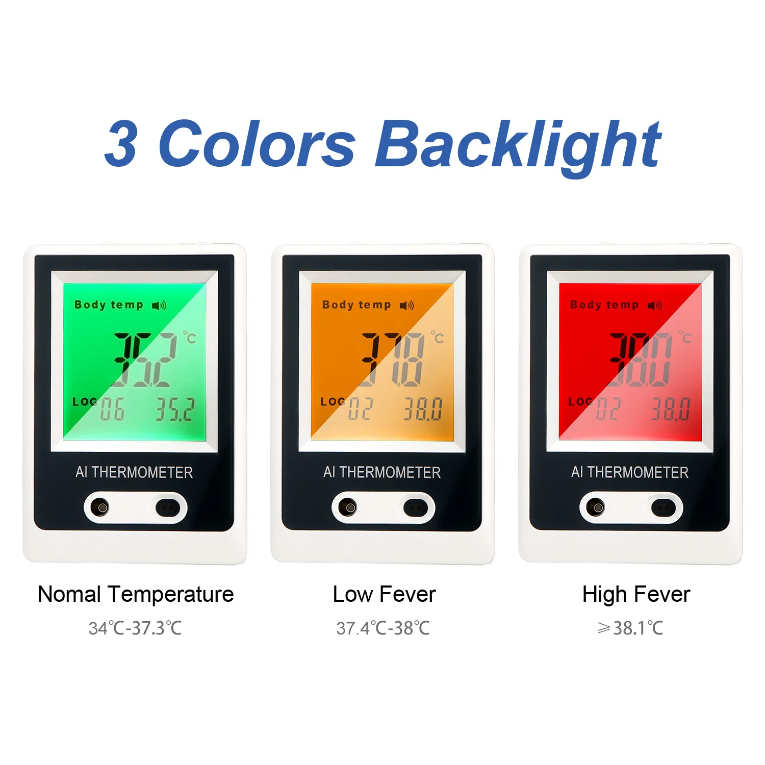 

Automtic Non-contact Infrared Termometro Three Color Backligt Auto Voice Alarm 50 Memory Datas Wall Hanging or Tripod Support