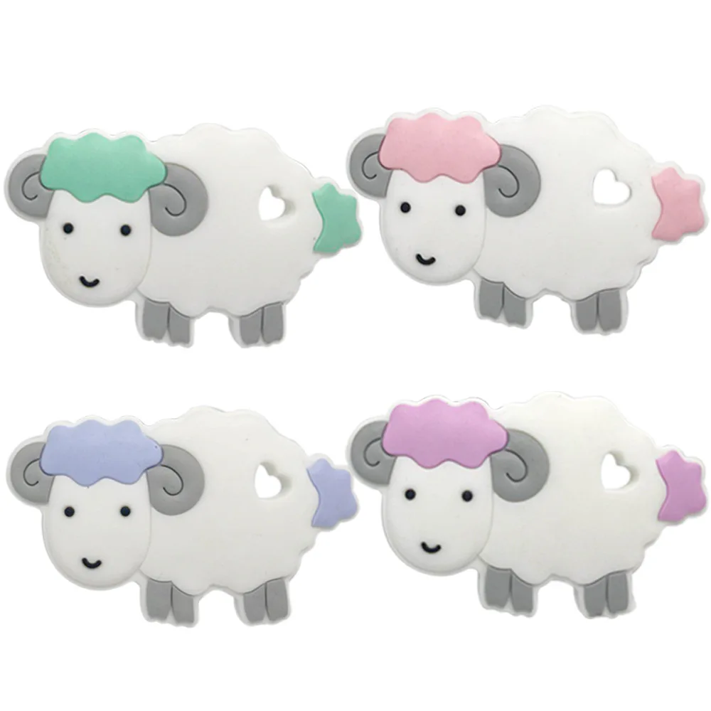 

10pcs BPA Free Silicone Teethers Food Grade Tiny Rod DIY Teething Necklace Baby Shower Gifts Cartoon Animals Sheep Teether