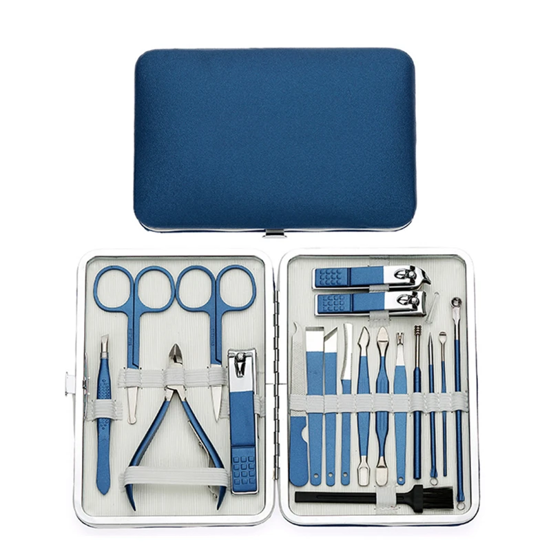 Enlarge Blue Manicure Set New 18 on Manicur Tools Professional Clippers Nail Kit Pedicure Stainless Steel File Scissors