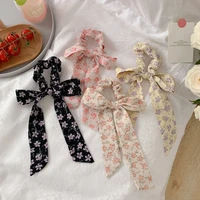 1pc floral print scrunchies for women girls elastic hair bands streamers bow hair scarf hair rope ties fashion hair accessories