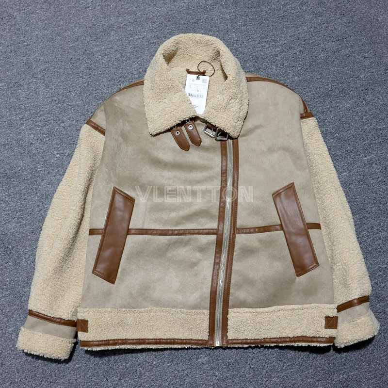Куртка женская замшевая в винтажном стиле свободная теплая Байкерская верхняя