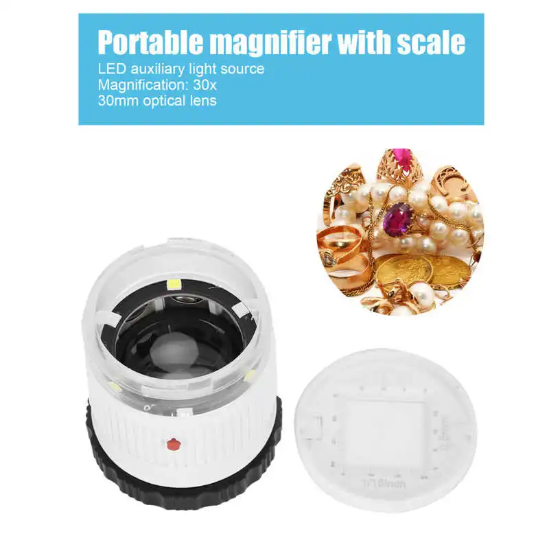 30X оптика лупа со шкалой 3 Светодиодный УФ лампы портативный регулируемый