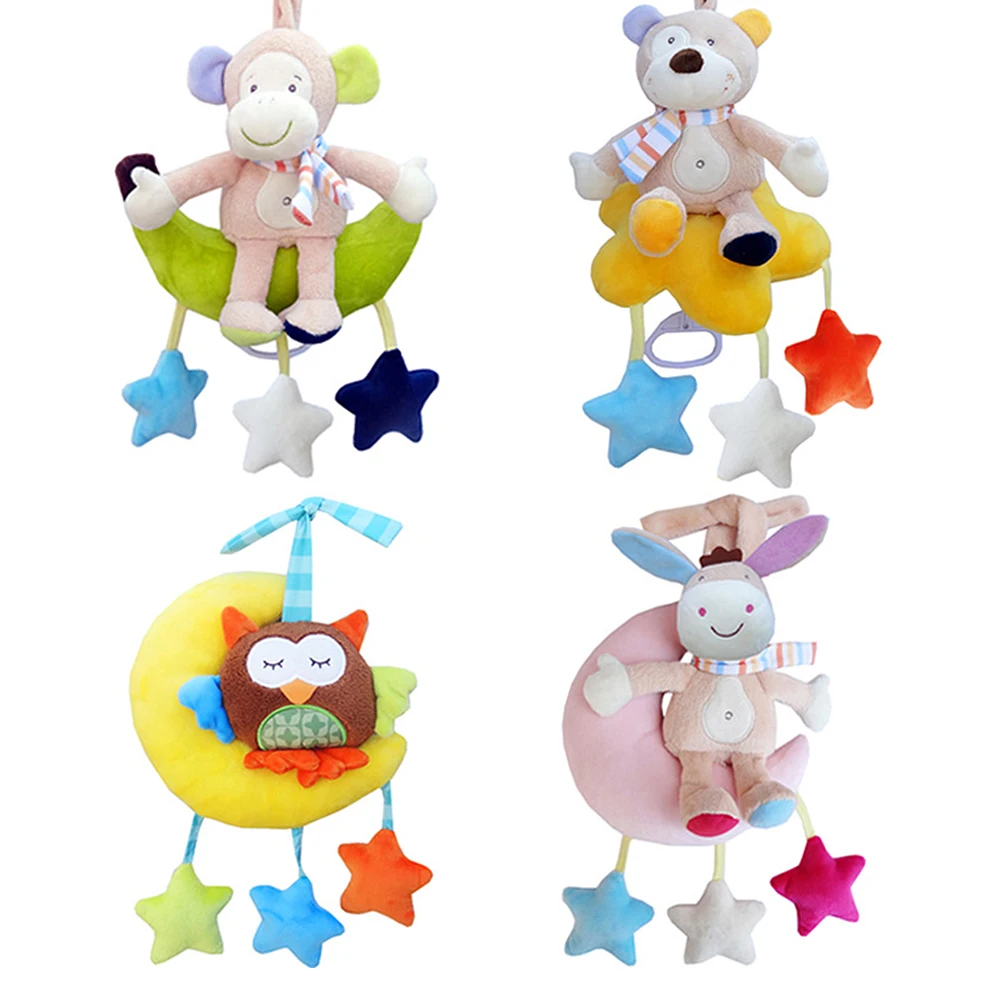 CYSINCOS Newborn Baby Stroller Hanging Toy Cute Animal Doll Bed Plush Rattle Bell Activity Soft Sleep Tool Toys |